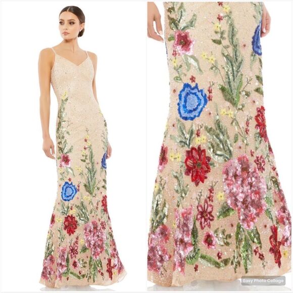 Mac Duggal 5475 Women's  Floral Embellished Spaghetti Strap Gown - Picture 1 of 15